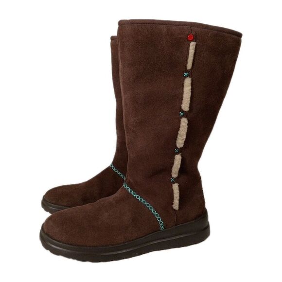 UGG Australia Tall Boots Women 10 Brown Suede Zip up I HEART Kisses Aztec Boho - Picture 1 of 11